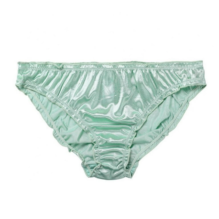 1Pc Women's Satin Panties Low-Waist Ruffle Milk Silk Underwear Comfortable  Bikini Briefs Elastic Ladies Underpants Lingerie Green M