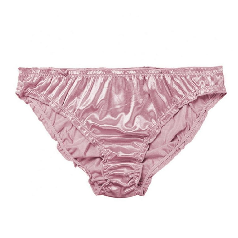 1Pc Women's Satin Panties Low-Waist Ruffle Milk Silk Underwear Comfortable  Bikini Briefs Elastic Ladies Underpants Lingerie P-INK L 