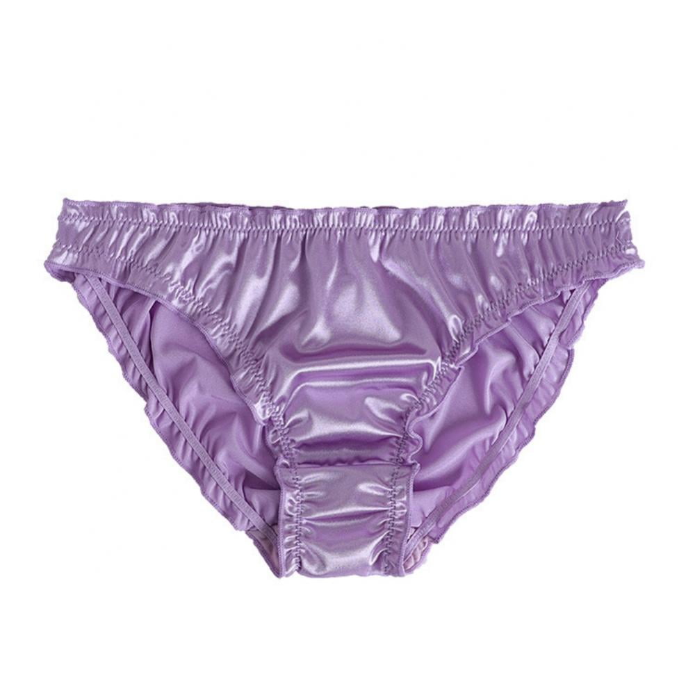 1Pc Women's Satin Panties Low-Waist Ruffle Milk Silk Underwear Comfortable  Bikini Briefs Elastic Ladies Underpants Lingerie Purple L