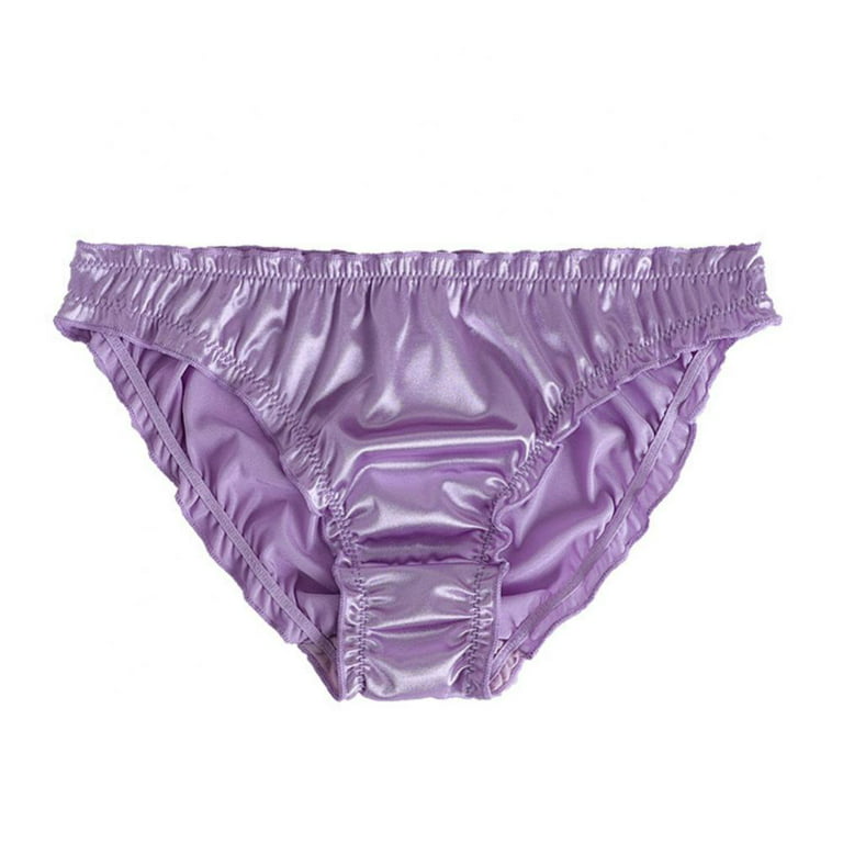 1Pc Women's Satin Panties Low-Waist Ruffle Milk Silk Underwear Comfortable  Bikini Briefs Elastic Ladies Underpants Lingerie Purple L 