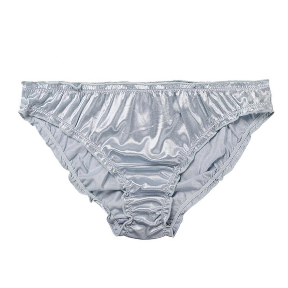 1Pc Women's Satin Panties Low-Waist Ruffle Milk Silk Underwear Comfortable  Bikini Briefs Elastic Ladies Underpants Lingerie Silver Gray XL 