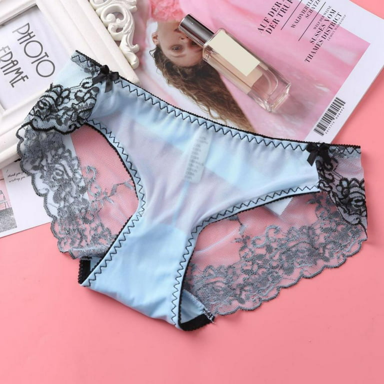 1Pc Womens Lace Trim Panties Underwear Floral Lace Bikini Panty for Ladies  Seamless Hipster Breathable Soft Stretch Panty Underpants Light Blue XL