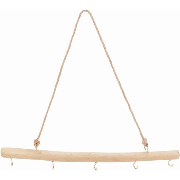 1Pc Wood Branch Hook Branch Hanger Rack with Jute Rope and 5 Hooks for Home Wall Hanging Decorations BurlyWood 199mm for Handmade