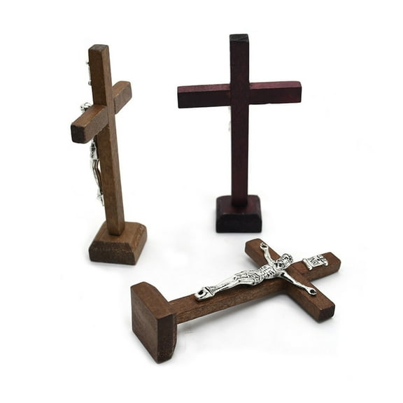 Jesscasday 1Pc Wood Catholic Crosses Crucifix with Stand Religious Prayer Desktop Decors