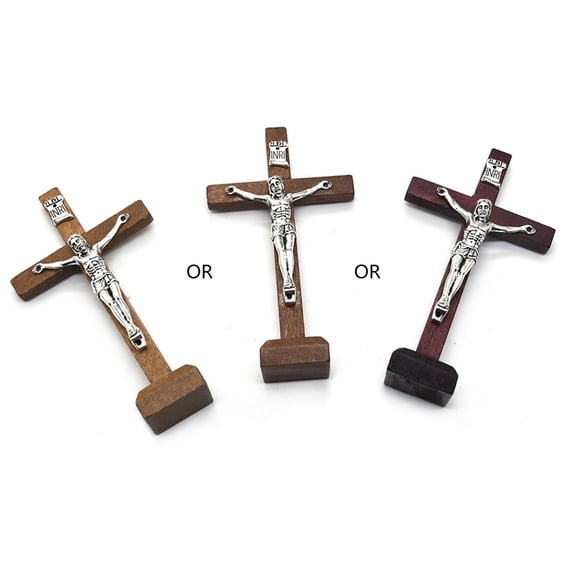 1Pc Wood Catholic Crosses Standing with Stand for Prayer Home Desktop Decors