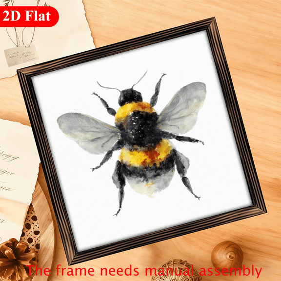 1Pc Wood Frame Sign Bumble Bee Watercolor Wall Art Paintings Ideal Gift For Living Room Bedroom Farmhouse Corridor Wall Decor Room Decoration Ready to Hang 1212inch