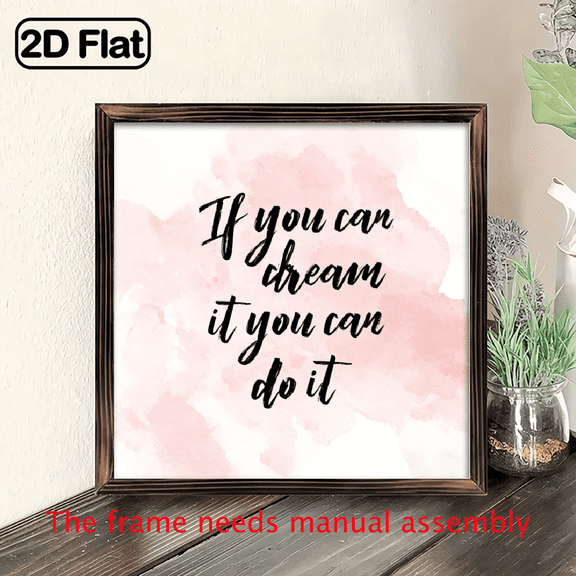 1Pc Wood Frame Valentine's Day Inspirational Quotes on Dreams, Handwritten English Calligraphy, Watercolor Blending Style Wall Art Paintings Ideal Gift For Living Room Bedroom Corridor Wall Decor