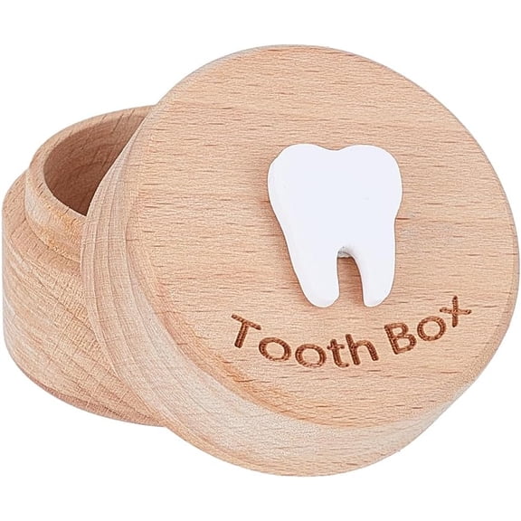 1Pc Wood Tooth Storage Box 2.05x1.65 Inch Cute Tooth Fairy Box for Girls Wooden Teeth Keepsake Organizer Boxes Memory Boxes Stores Lost Teeth for Parents Collection Storage