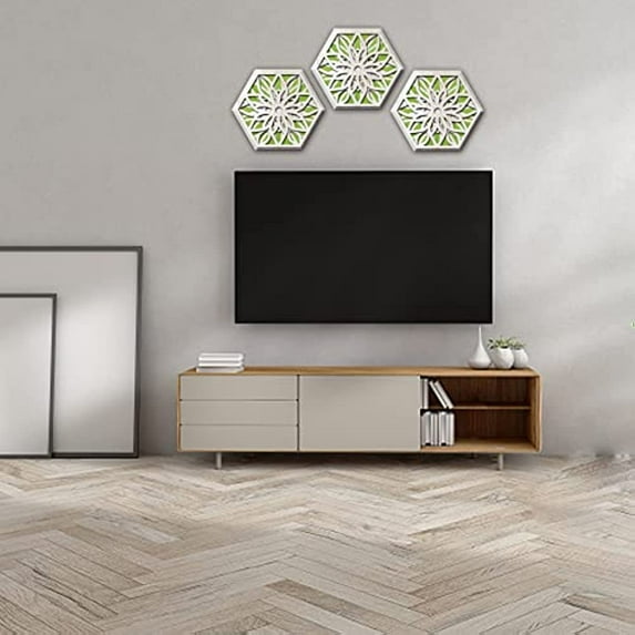 1Pc Wooden Art Acoustic Panels Floral Cutout Green Felt Soundproof Wall Panels Sound Absorbing Panels Decorative Acoustical Wall Panels Acoustic Treatment for Studio Living Room Bedroom
