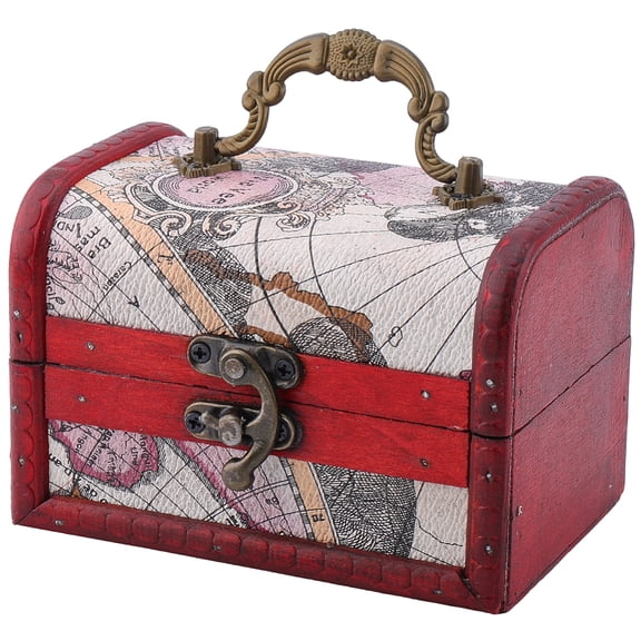 1Pc Wooden Portable Storage Boxes with Iron Clasps Iron Handle Rectangle Map 12x8x8.5cm Inner diameter: 10.8x6.5x7.5cm