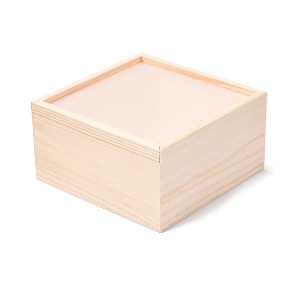 1Pc Wooden Storage Boxes with Acrylic Transparent Cover Square PapayaWhip 15x15x8cm