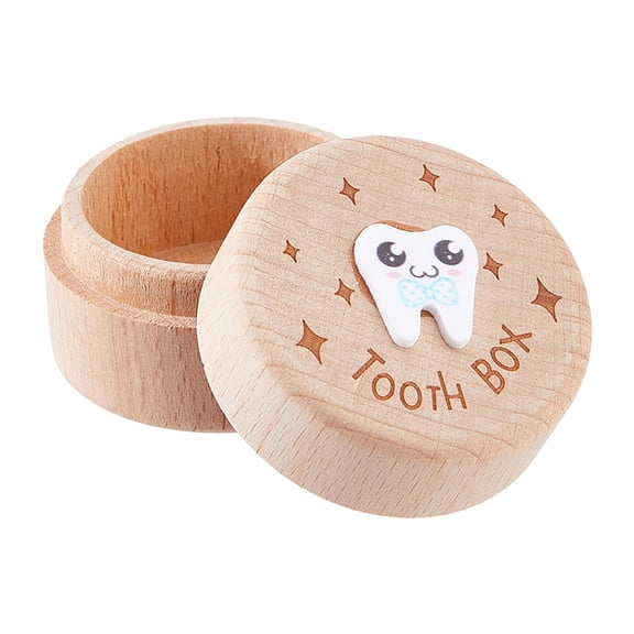 1Pc Wooden Tooth Fairy Box 2x1.5 Inch Tooth Holder Round Adorable Teeth Keepsake Case Carved Bowknot Teeth Fairy Storage Container