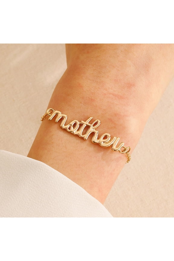1Pc Word Mother Alloy Link Bracelets for Women Word Mother Charm Bracelets Light Gold Cuff Bracelets for Women Valentine's Day Elegant Gifts DIY Personalized Jewelry 9-1/8 inch(23cm)