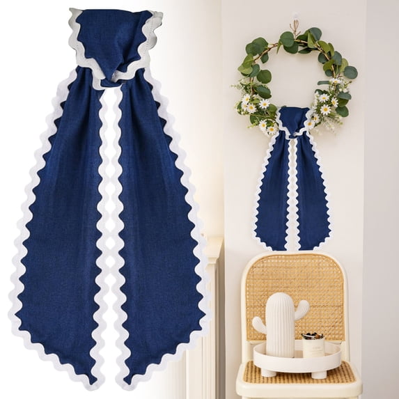 Aoyunhp 1Pc Wreath Sash for Front Door Cotton Wreath Satin Sash Garland Ribbon Accessories for Front Door Holiday for Wreaths Yard Doorway Indoor Outdoor Bow,Blue,55.12"