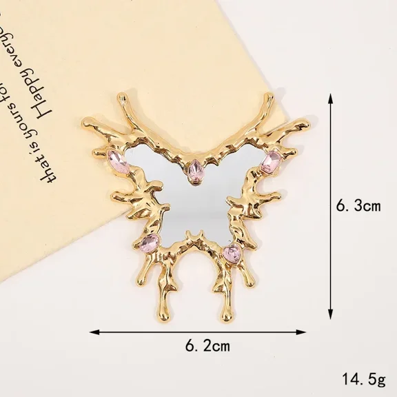 1PC Y2K Sense of Advanced Butterfly Heart Shape Girls Gem Makeup Mirror Liquid Metal Style Women Mini Portable Handheld Mirror