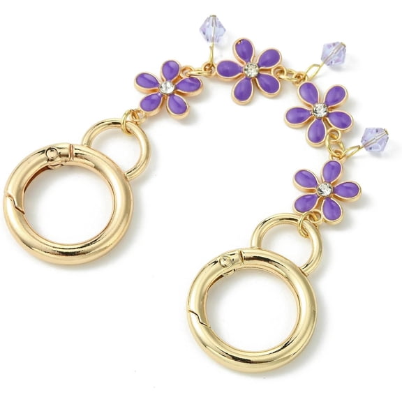1Pc Zinc Alloy Spring Gate Rings Bag Extension Chain with Enamel Flower Medium Purple 304 Stainless Steel Open Jump Rings 162mm Replacement Accessories