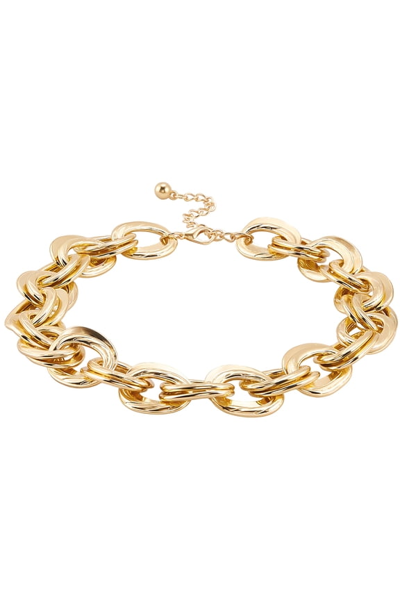 1Pc Zinc Alloy Twisted Double Ring Cable Chain Necklaces for Women Light Gold 19.37 inch(49.2cm)