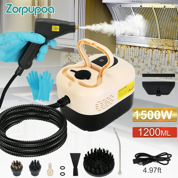 1Pc Zorpupoa 1500W Handheld High Pressure Steamer Cleaner with 1200ML Tank 6 Steam Levels Digital Display Car Steamer for Auto Detailing for Dirt Grease Grout Tile Floor Couch Car