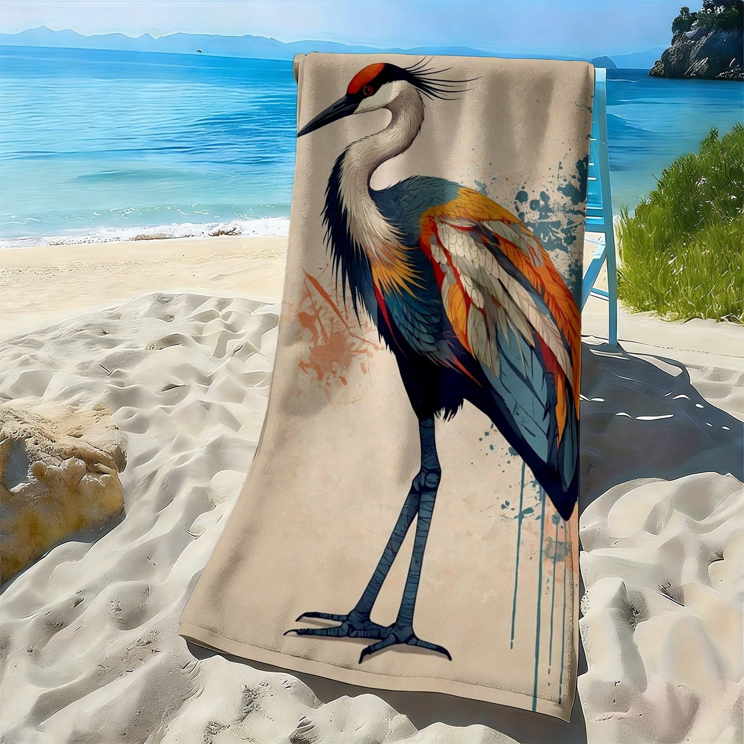 1Pc, abstract watercolor style bird pattern soft beach towel, gorgeous ...