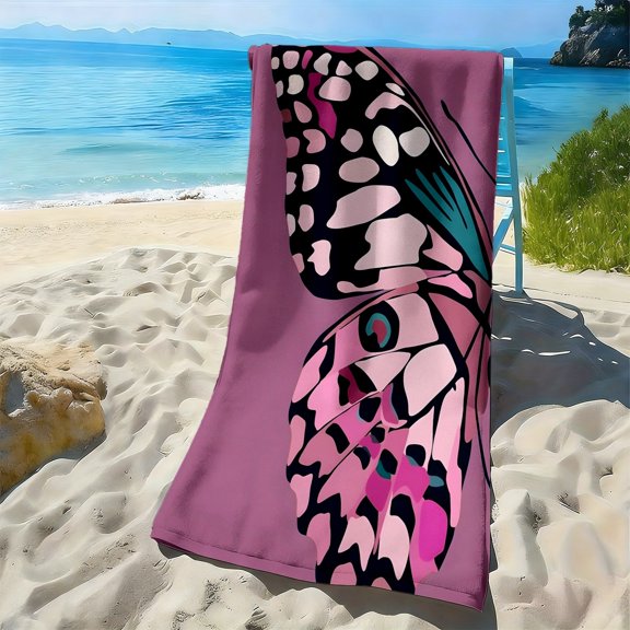1Pc, butterfly print soft beach towel, colorful spot print pattern, suitable for beach vacation, pool party, outdoor picnic scene, ideal holiday gift for family and friends
