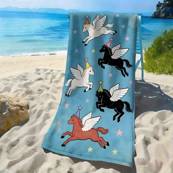 1Pc, cartoon unicorn style soft beach towel, dream starry sky printing pattern, suitable for seaside vacation, pool pie, beach walking scenes, ideal gifts for girlfriends and Children's Day