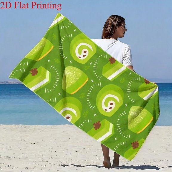 1Pc, a creative beach towel patterned with matcha cake rolls and square desserts, with fresh vitality, beautiful and durable, suitable for seaside swimming, home wiping, and travel equipment