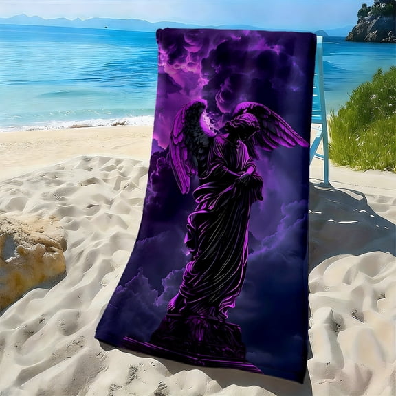 1Pc, dark style angel pattern soft beach towel, wings and robe print, suitable for seaside vacation, pool pie, outdoor picnic scene, ideal gift for friends and summer festivals