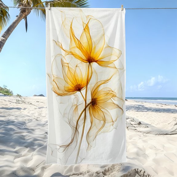 1Pc, dream art style soft beach towel, abstract flower print pattern, suitable for seaside vacation, beach party, outdoor leisure scene