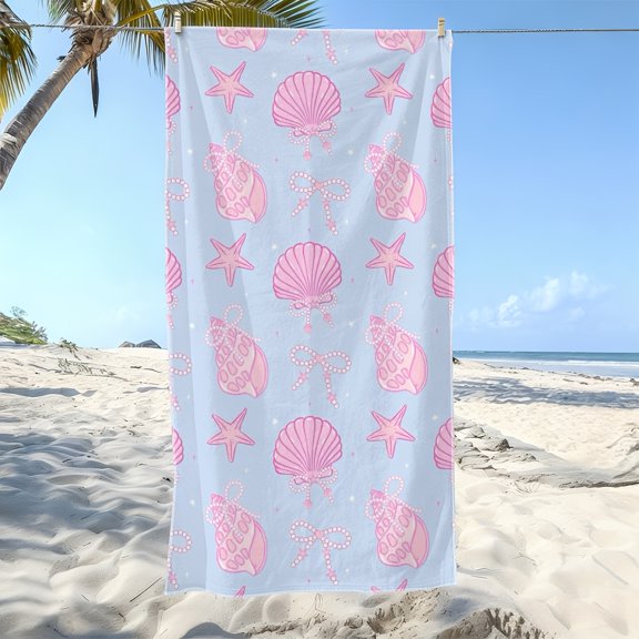 1Pc dream ocean wind soft beach towel, starfish shell printing pattern, suitable for seaside vacation, beach walk, pool pie scene