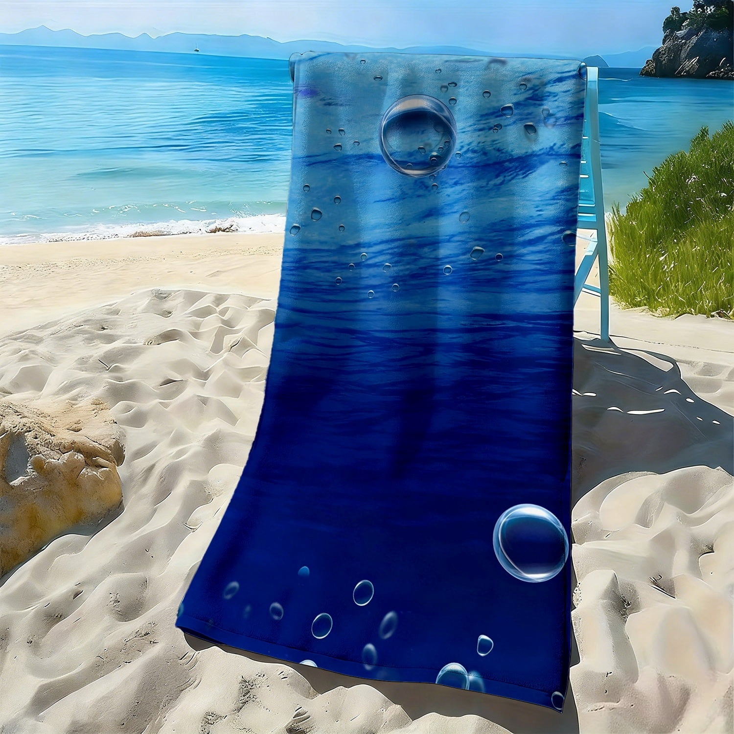 1Pc, ocean bubble style soft beach towel, water ripple printing pattern ...