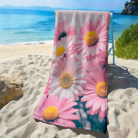 1Pc, pink daisy sea breeze soft beach towel, fresh flower printing ...