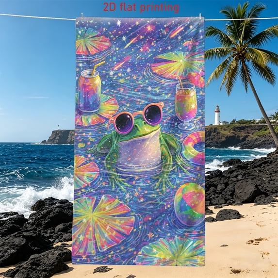 1Pc rainbow frog drink pattern beach towel, dream summer design ...