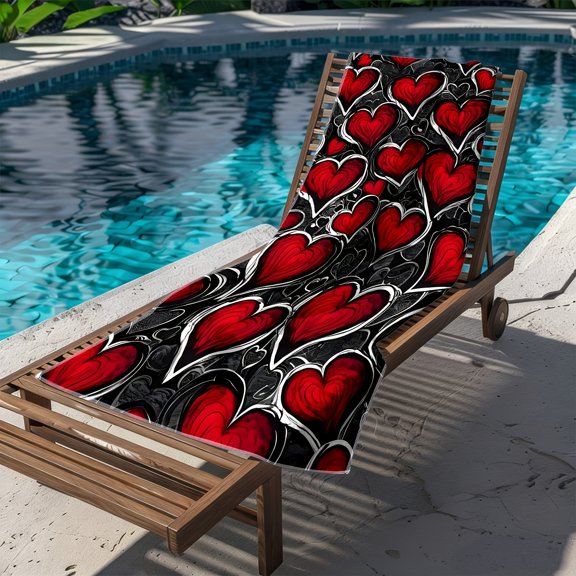 1Pc, romantic love 2D flat print pattern soft beach towel, suitable for seaside vacation, beach walking, pool frolic scenes, ideal gifts for lovers and Valentine's Day
