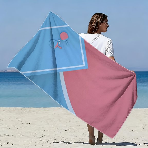 1Pc, simple fresh wind sports scene 2D flat print pattern soft beach towel, suitable for seaside vacation, beach leisure, pool play scenes, give friends and summer ideal gifts