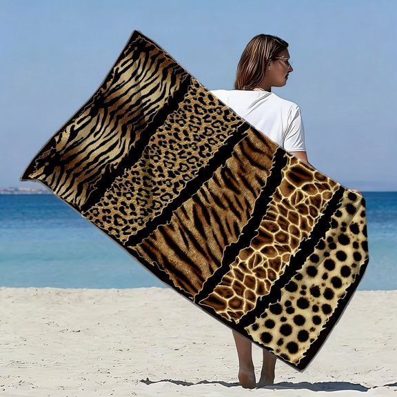 1Pc, wild animal pattern soft towel is suitable for beach, leopard pattern zebra pattern tiger pattern and other printing patterns, suitable for seaside vacation, pool pie, outdoor picnic scenes