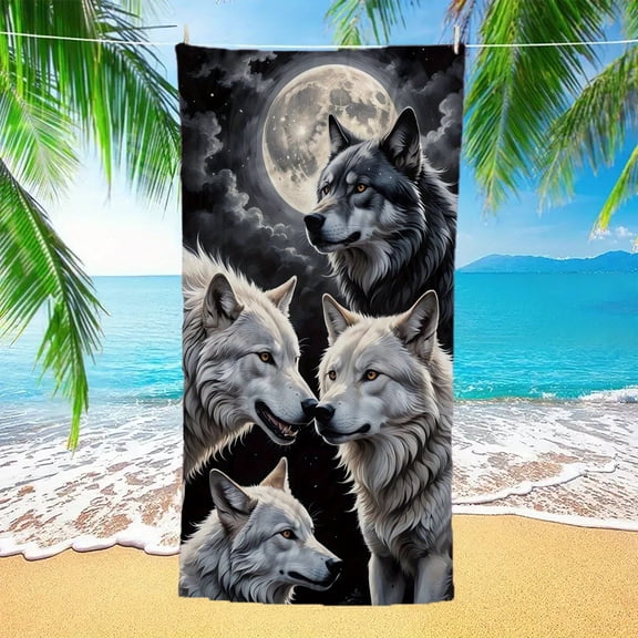 1Pc wolf pattern sand towel, sun protection and comfortable beach blanket, suitable for camping, birthday parties, outdoor activities, and summer beach trips