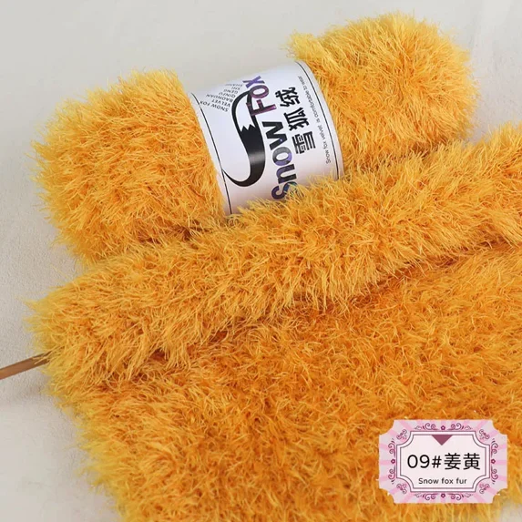 1Pcs 100g Snow Fox Fluff Thread Ball Three Strands Long Fluff Thread Wind Down Crystal Fluff Hand Knitted DIY Hat Blanket Scarf (09 Turmeric)
