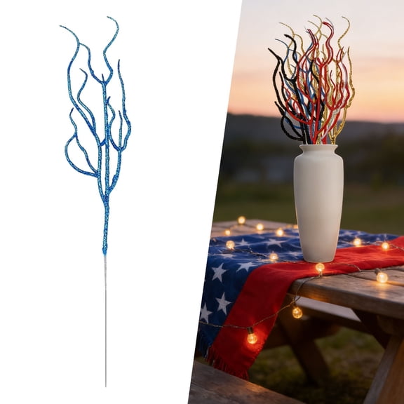 1Pcs 12.2" Blue Glitter Curly Twig Branch - Artificial Curly Branches for 4th of July, Christmas Tree, Vase Filler, Patriotic & Holiday Party Decor, Floral Arrangement Picks