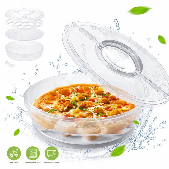 1Pcs 12 Inch Plastic Pie Carrier with Lid and Handle 2 Compartments Pie Food Storage Container Reusable Round Pie Keeper Holder for Food