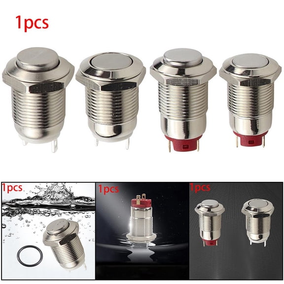 1Pcs 12Mm Round Metal Push Button Switch Momentary Power Reset/Self-Locking Self-Resetting-Flat Head