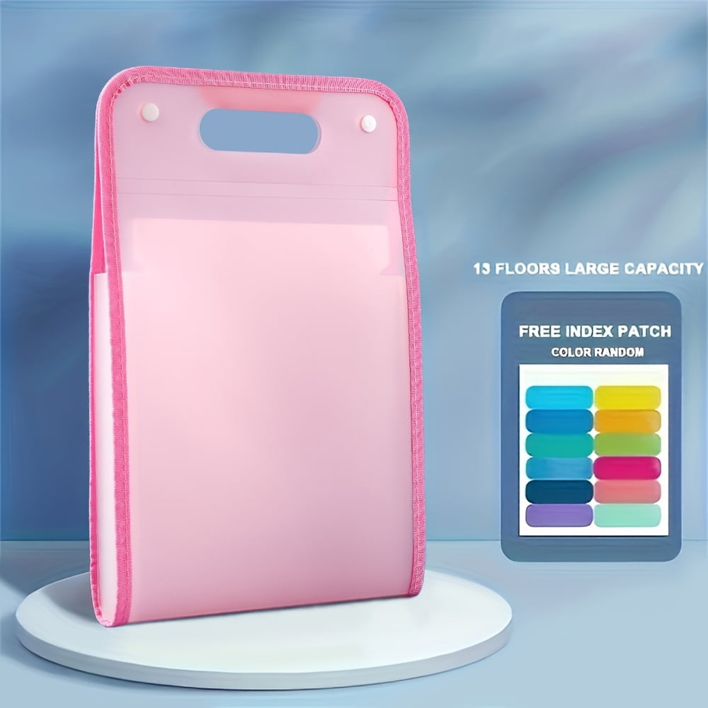 1Pcs/1Pcs Expanding File Organizer with, Accordion File Folders with Labels, Large Capacity, Snap Closure, Document Receipt Bill Organizer for Home Office, Back to School, Letter/A4 Size (Pink)