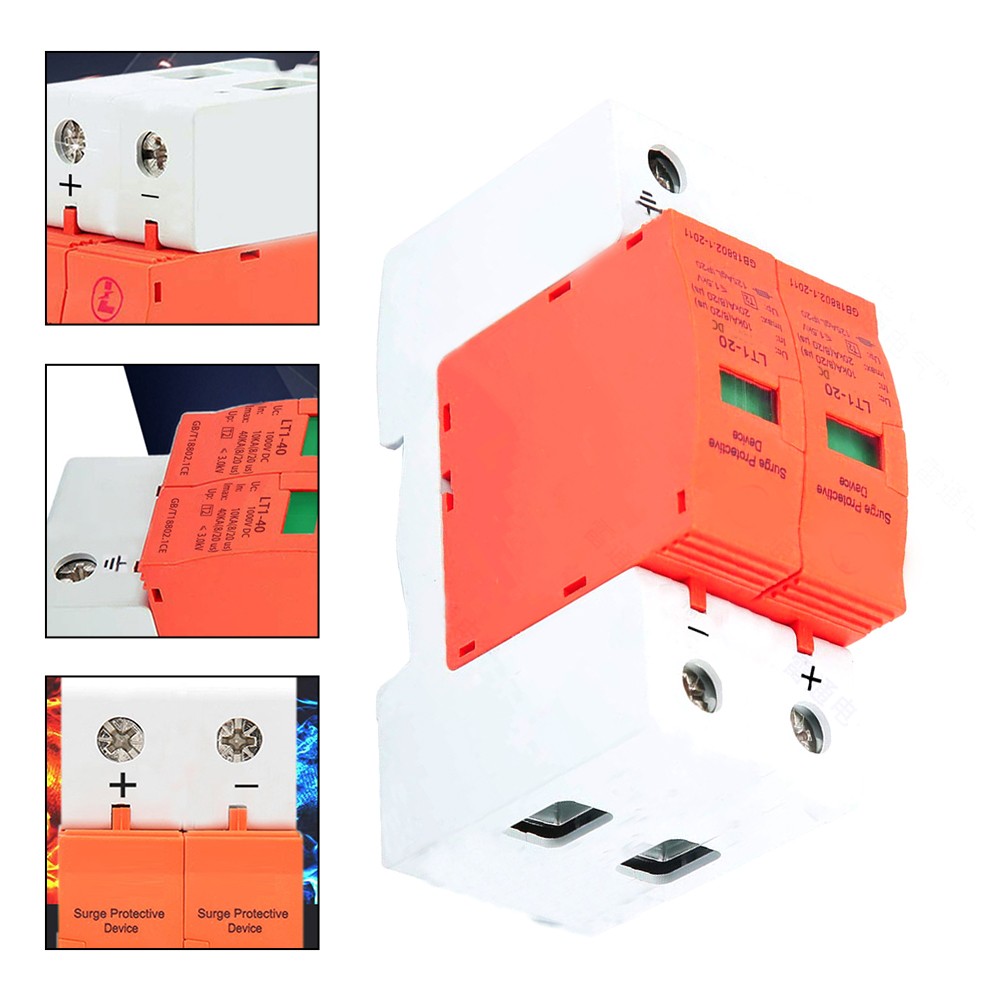 1Pcs 2P 20Ka Dc 500V/1000V For Spd Surge Protection Device Arrester Low Voltage Pv Electrical Equipment Accessories B Smile Home