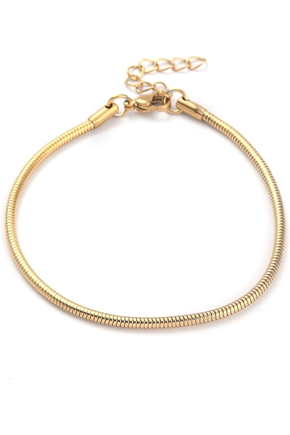 1Pcs 304 Stainless Steel Chain Bracelets Flat Round Snake Chain Charm Bracelet with Lobster Claw Clasps for DIY Jewelry Making Chains Supplies DIY Craft Women(Golden)