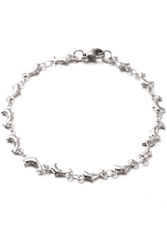 1Pcs 304 Stainless Steel Dolphin Link Bracelets Bracelets with Lobster Claw Clasps Stainless Steel Color Bracelets Decoration for Necklace Bracelet Jewelry Making 7-7/8 inch(200mm) 6x2mm for DIY