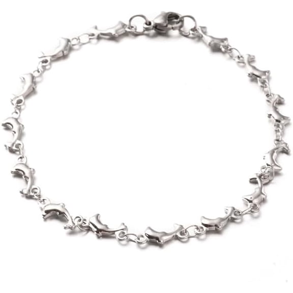 1Pcs 304 Stainless Steel Dolphin Link Bracelets Bracelets with Lobster Claw Clasps Stainless Steel Color Bracelets Decoration
