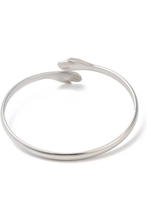 1Pcs 304 Stainless Steel Double Hands Hug Open Cuff Bangle Jewelry for Women Stainless Steel Color Bracelets Ornament for Necklace Bracelet Jewelry Making Inner Diameter: 2 inch(5.2cm)