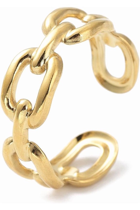 1Pcs 304 Stainless Steel Finger Rings Polished Plain Knuckle Cable Chain Style Cuff Rings Women Real 18K Gold Plated Rings