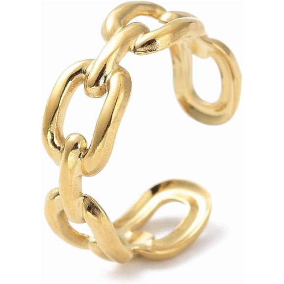 1Pcs 304 Stainless Steel Finger Rings Polished Plain Knuckle Cable Chain Style Cuff Rings Women Real 18K Gold Plated Rings