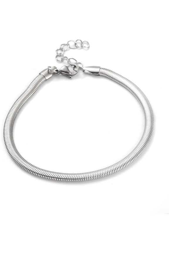 1Pcs 304 Stainless Steel Flat Snake Chain Bracelets Bracelets Ornament with Lobster Claw Clasps Stainless Steel Color Metal Bracelets for Necklace Bracelet Jewelry Making 8 inch(20.3cm) Gray DIY