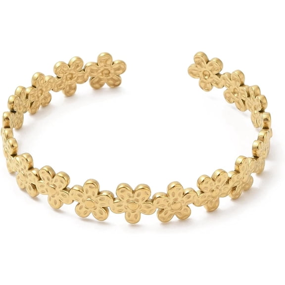 1Pcs 304 Stainless Steel Flower Wrap Cuff Bangles Real 18K Gold Plated Bracelets Jewelry Making Bracelets for Women DIY Necklace Bracelet Jewelry Craft Making Inner Diameter: 2-1/8 inch(5.4cm)